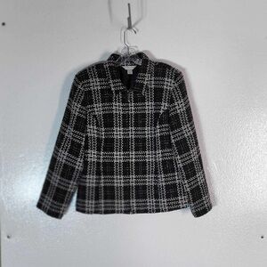 Christopher & Banks Women Size XL 1/4 Zip Pockets Lined Black White Green Woven